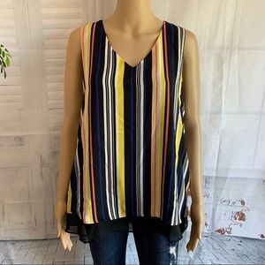 CATO Striped Flowy Layered Top